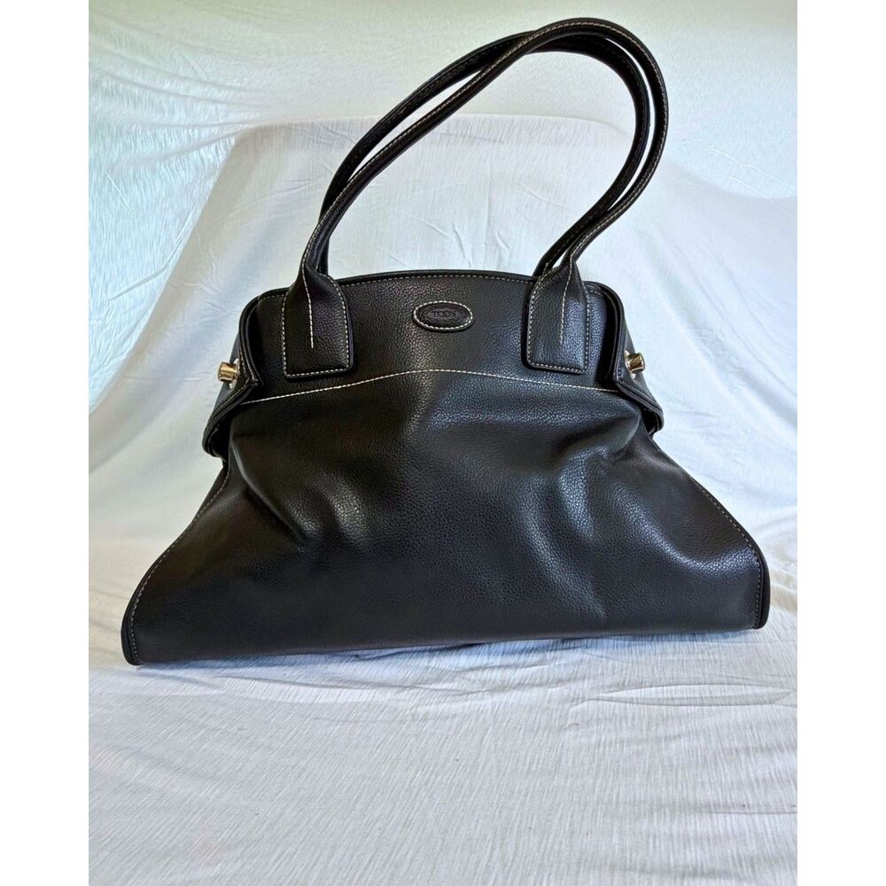 Tod's Large Tote Pebbled Leather Shoulder Bag - Black
